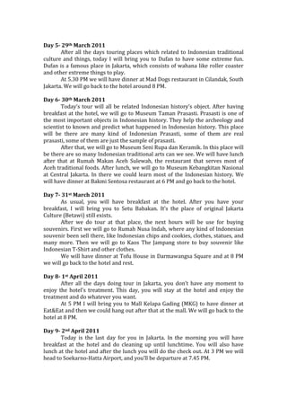 Itinerary for jakarta tour