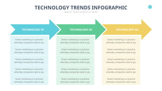 25
TECHNOLOGY TRENDS INFOGRAPHIC
WRITE YOUR SUBTITLE HERE
TECHNOLOGY 01 TECHNOLOGY 03
TECHNOLOGY 02
Green marketing is a practice
whereby companies seek to go.
Green marketing is a practice
whereby companies seek to go.
Green marketing is a practice
whereby companies seek to go.
Green marketing is a practice
whereby companies seek to go.
Green marketing is a practice
whereby companies seek to go.
Green marketing is a practice
whereby companies seek to go.
Green marketing is a practice
whereby companies seek to go.
Green marketing is a practice
whereby companies seek to go.
Green marketing is a practice
whereby companies seek to go.
Green marketing is a practice
whereby companies seek to go.
Green marketing is a practice
whereby companies seek to go.
Green marketing is a practice
whereby companies seek to go.
Green marketing is a practice
whereby companies seek to go.
Green marketing is a practice
whereby companies seek to go.
Green marketing is a practice
whereby companies seek to go.
 