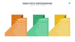 8
HIGH-TECH INFOGRAPHIC
WRITE YOUR SUBTITLE HERE
Green marketing is a
practice whereby
companies seek to go
above and beyond
traditional marketing by
promoting environmental
core values in the hope that
consumers will associate
these values in the hope
that consumers will
associate.
YOUR TITLE 01
Green marketing is a
practice whereby
companies seek to go
above and beyond
traditional marketing by
promoting environmental
core values in the hope that
consumers will associate
these values in the hope
that consumers will
associate.
YOUR TITLE 02
Green marketing is a
practice whereby
companies seek to go
above and beyond
traditional marketing by
promoting environmental
core values in the hope that
consumers will associate
these values in the hope
that consumers will
associate.
YOUR TITLE 03
 