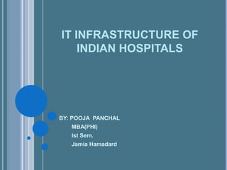 IT INFRASTRUCTURE OF INDIAN HOSPITALS BY: POOJA  PANCHAL        MBA(PHI) Ist Sem. JamiaHamadard 