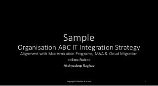 Sample
Organisation ABC IT Integration Strategy
Alignment with Modernization Programs, M&A & Cloud Migration
<<Exec Pack>>
Akshyadeep Raghav
Copyright © MinMax Solutions 1
 