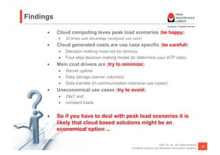 Findings

      •    Cloud computing loves peak load scenarios (be happy)
           •    25 times cost advantage (analyze...
