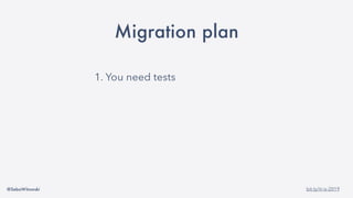 @SebaWitowski bit.ly/it-is-2019
Migration plan
1. You need tests
2. Seriously, you NEED tests!
3. Check dependencies
4. Migrate
 