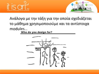 Ανάλογα με την τάξη για την οποία σχεδιάζεται το μάθημα χρησιμοποιούμε και τα αντίστοιχα  modules… 