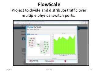 FlowScale 
Project to divide and distribute traffic over 
multiple physical switch ports. 
9/1/2014 SDN 101 120 
 