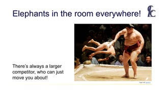 Elephants in the room everywhere!
Image credit: gianarb.it
There’s always a larger
competitor, who can just
move you about!
 