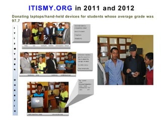 Donating laptops/hand-held devices for students whose average grade was
97.7
ITISMY.ORG in 2011 and 2012
 