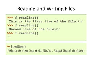 Reading and Writing Files
 