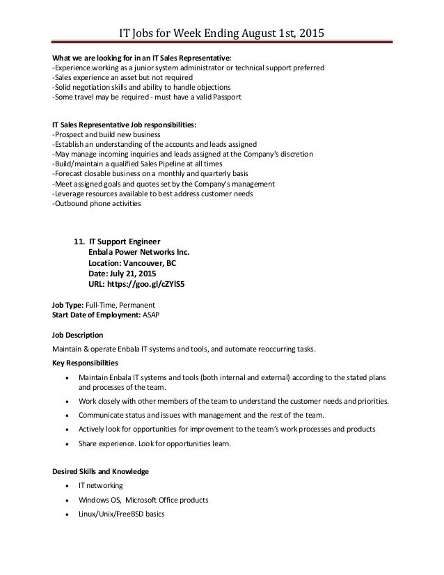 It Job Posting For Week Ending August 1st 2015