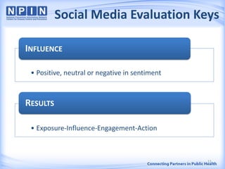 Social Media Evaluation Keys
• Positive, neutral or negative in sentiment
INFLUENCE
• Exposure-Influence-Engagement-Action
RESULTS
11
 