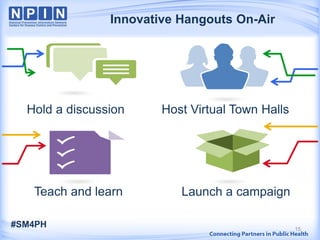 Innovative Hangouts On-Air
Host Virtual Town Halls
Launch a campaignTeach and learn
Hold a discussion
15
 