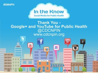 32
Thank You -
Google+ and YouTube for Public Health
@CDCNPIN
www.cdcnpin.org
#SM4PH
 