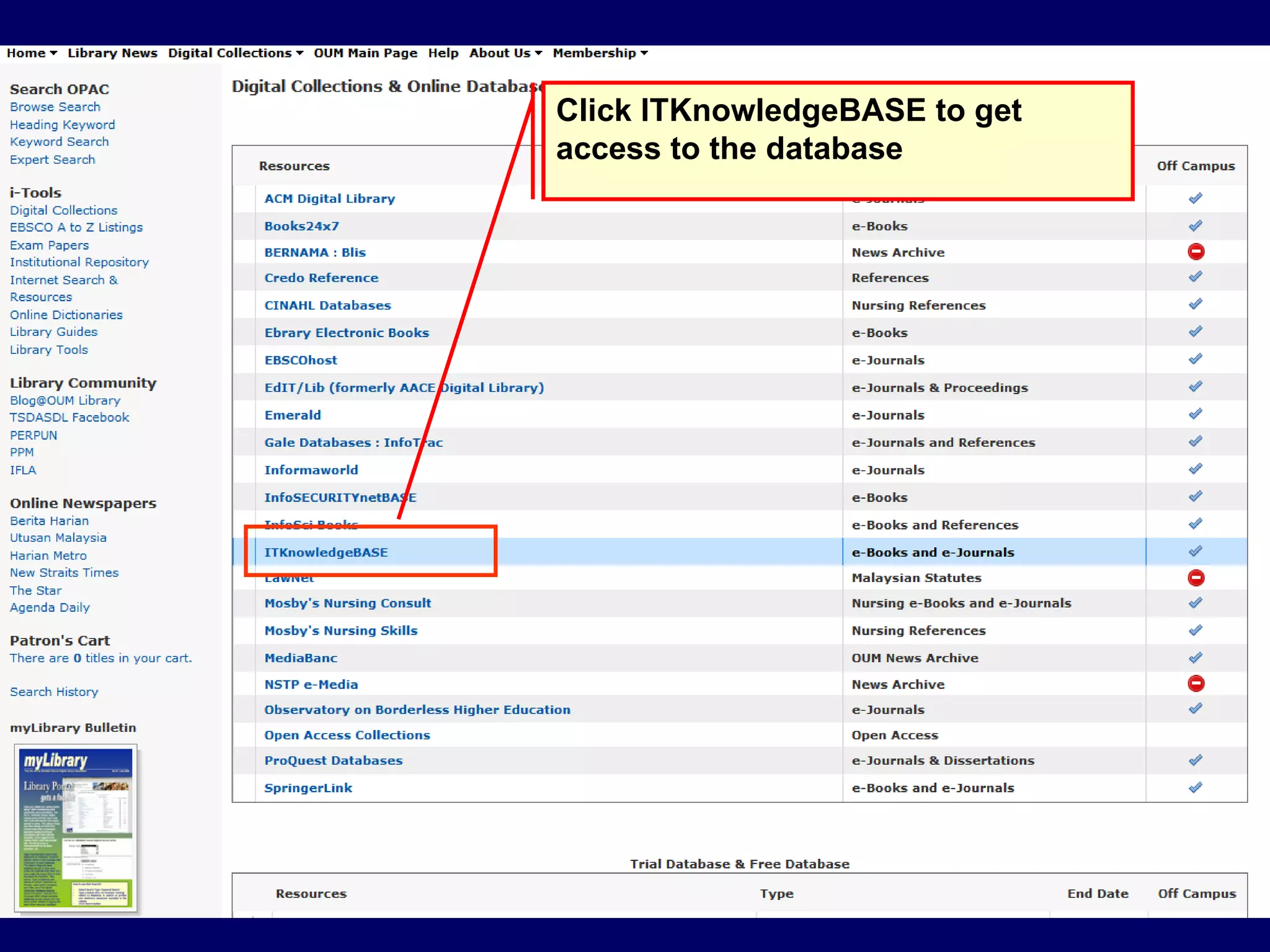 Click ITKnowledgeBASE to get access to the database 