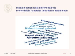 Suomen Pankki – Finlands Bank – Bank of Finland Julkinen
Digitalisaation laaja ilmiökenttä tuo
monenlaisia haasteita talou...