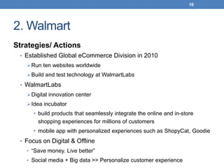 2. Walmart
Strategies/ Actions
• Established Global eCommerce Division in 2010
Run ten websites worldwide
Build and test...