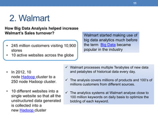 2. Walmart
11
• 245 million customers visiting 10,900
stores
• 10 active websites across the globe
How Big Data Analysis h...