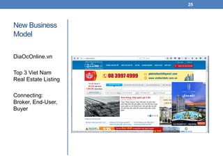 New Business
Model
DiaOcOnline.vn
Top 3 Viet Nam
Real Estate Listing
Connecting:
Broker, End-User,
Buyer
25
 