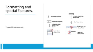 Formatting and
special Features.
Types of Pointers(cursor)
 