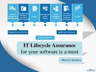 IT Lifecycle Assurance 
for your software is a must 
- Maveric Systems 
 