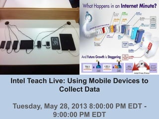 Intel Teach Live: Using Mobile Devices to
Collect Data
Tuesday, May 28, 2013 8:00:00 PM EDT -
9:00:00 PM EDT
Intel Free Press
 