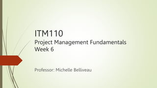 ITM110
Project Management Fundamentals
Week 6
Professor: Michelle Belliveau
 