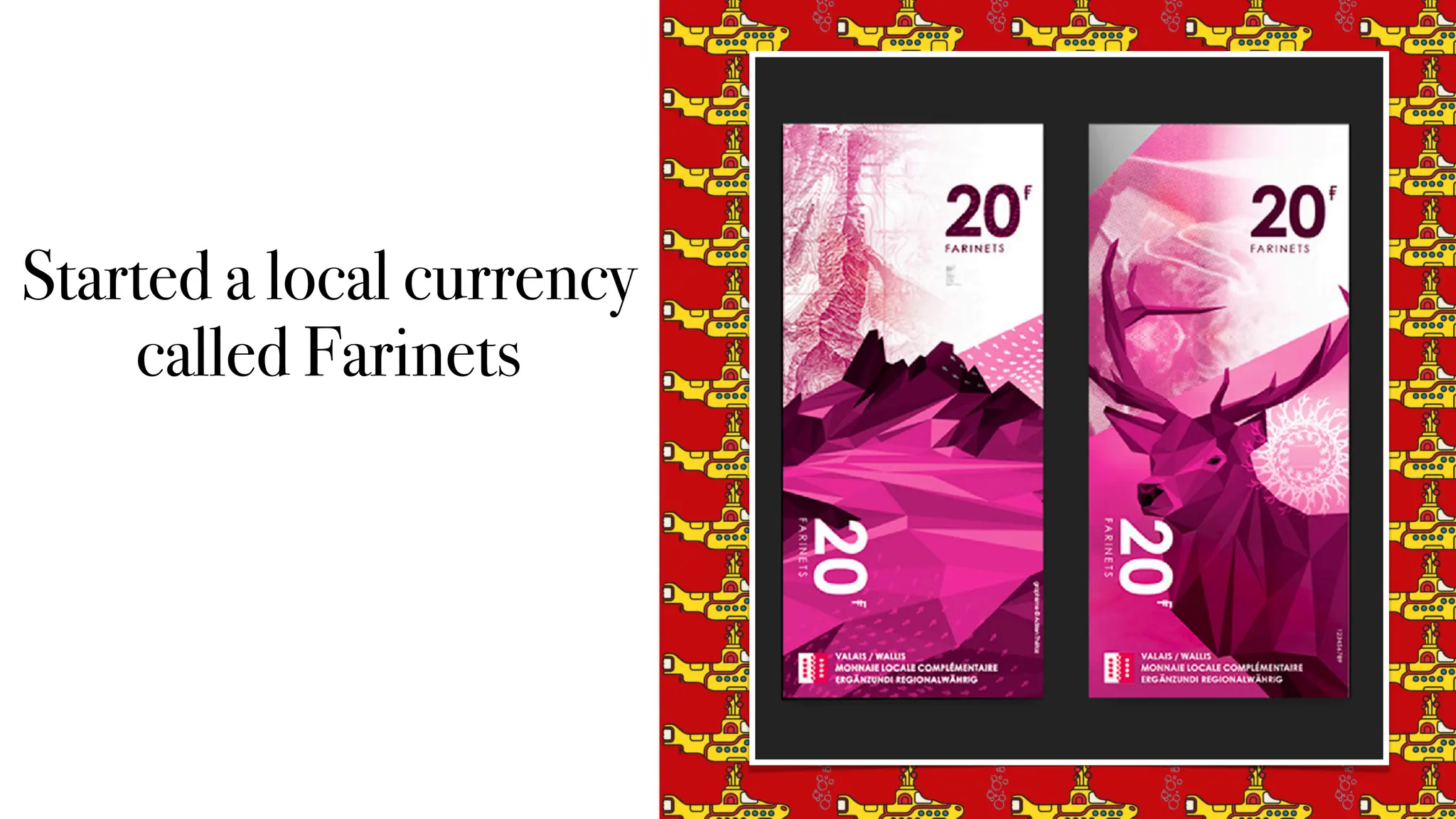 Started a local currency
called Farinets
 