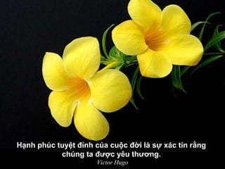 Hạnh phúc tuyệt đỉnh của cuộc đời là sự xác tín rằng
chúng ta được yêu thương.
Victor Hugo
 
