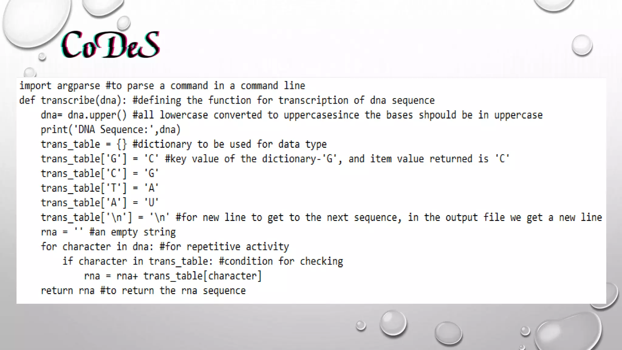 Transcription of DNA to RNA using python programming | PPTX | Chemistry ...