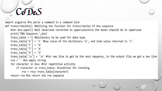 Transcription of DNA to RNA using python programming | PPTX | Chemistry ...
