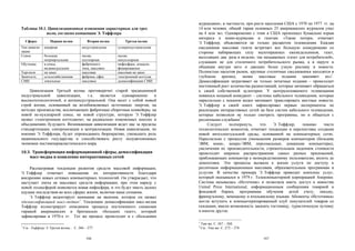 журналами», в частности, при росте населения США с 1970 по 1977 гг. на
Таблица 10.1. Цивилизационные изменения характерные для трех                    14 млн человек, общий тираж основных 25 американских журналов упал
             волн, согласно концепции Э. Тоффлера                               на 4 млн экз. Одновременно с этим в США произошел буквально взрыв
                                                                                интереса к мини-журналам и газетам. «Такие потери, отмечает
     Сферы          Первая волна           Вторая волна       Третья волна      Э. Тоффлер, объясняются не только расцветом телевидения. Каждая
Тип цивили-     аграрная               индустриальная     супериндустриальная   ежедневная массовая газета встречает все большую конкуренцию со
зации                                                                           стороны набирающих силу малотиражных еженедельников, газет,
Семья           большая,               малая,             малая,                выходящих два раза в неделю, так называемых «газет для потребителей»,
                патриархальная         нуклеарная         ненуклеарная
Обучение        в семье,               фабричного         инфосфера, демасси-
                                                                                служащих не для столичного потребительского рынка, а в округе и
                индивидуальное         типа, массовое     фицированное          общинам внутри него и дающих более узкую рекламу и новости.
Торговля        на заказ               массовая           массовая на заказ     Полностью насытив рынок, крупные столичные ежедневники находятся в
Занятость       сельхозяйственная      фабрика, офис      электронный коттедж   глубоком кризисе, менее массовые издания заменяют их»1.
СМИ             локальные              массовые           демассификация СМИ    Демассификация затрагивает не только печатные издания – происходит
                                                                                постоянный рост количества радиостанций, которые начинают обращаться
    Цивилизация Третьей волны противоречит старой традиционной                  к своей собственной аудитории. У централизованного телевещания
индустриальной    цивилизации,   т.к.   является   одновременно    и            появился мощный конкурент – системы кабельного телевидения, которые
высокотехнологичной, и антииндустриальной. Она несет с собой новый              параллельно с показом видео начинают транслировать местные новости.
строй жизни, основанный на возобновляемых источниках энергии, на                Э. Тоффлер в своей книге зафиксировал первые эксперименты по
методах производства, исключающих фабричные сборочные конвейеры, на             реализации интерактивных сетей на базе систем кабельного телевидения,
новой не-нуклеарной семье, на новой структуре, которую Э. Тоффлер               которые позволяли не только смотреть программы, но и общаться с
назвал «электронным коттеджем», на радикально измененных школах и               различными службами2.
объединениях будущего. Возникающая цивилизация ведет нас за пределы                  Следует     подчеркнуть,   что    Э. Тоффлер,    помимо    чисто
стандартизации, синхронизации и централизации. Новая цивилизация, по            технологических моментов, отмечает тенденции и перспективы создания
мнению Э. Тоффлера, будет опрокидывать бюрократию, уменьшать роль               новой интеллектуальной среды, основанной на компьютерных сетях.
национального государства и способствовать росту полуавтономных                 Параллельно с процессом уменьшения размеров компьютеров (большие
экономик постимпериалистического мира.                                          ЭВМ, мини-, микро-ЭВМ, персональные, домашние компьютеры),
                                                                                увеличения их производительности, стремительным падением стоимости
10.3. Трансформация информационной сферы, демассификация                        происходит широкое распространение самых разных приложений,
    масс-медиа и появление интерактивных сетей                                  приближающих компьютер к непосредственному пользователю, вплоть до
                                                                                домохозяек. Эти процессы вызвали к жизни услуги по доступу к
    Рассматривая тенденции развития средств массовой информации,                различным информационным массивам, образовательным программам и
Э. Тоффлер отмечает повышение их интерактивности благодаря                      услугам. В качестве примера Э. Тоффлер приводит комплекс услуг,
внедрению новых сетевых компьютерных технологий. Он утверждает, что             который оказывался в 1979 г. Телекомпьютерной корпорацией Америки.
наступает эпоха не массовых средств информации, при этом наряду с               Система называлась «Источник» и позволяла иметь доступ к новостям
новой техносферой появляется новая инфосфера, и это будет иметь далеко          United Press International, информационным сообщениям товарной и
идущие последствия во всех сферах жизни, включая наше сознание.                 фондовой биржи, программам обучения детей счету, письму,
    Э. Тоффлер акцентирует внимание на явлении, которое он назвал               французскому, немецкому и итальянскому языкам. Абоненты «Источника»
«демассификацией масс-медиа»1. Тенденции демассификации масс-медиа              могли вступить в компьютеризированный клуб покупателей товаров со
Тоффлер иллюстрирует описанием процесса постепенного снижения                   скидками, имели возможность заказать гостиницу, туристическую путевку
тиражей американских и британских «больших газет», который                      и многое другое.
зафиксирован в 1970-х гг. Тот же процесс происходит и с «большими
                                                                                1
                                                                                    Там же. С. 267 – 268.
1                                                                               2
    См.: Тоффлер Э. Третья волна… С. 266 – 277.                                     См.: Там же. С. 272 – 274.

                                          166                                                                    167
 