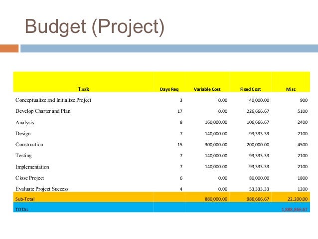 project management budget example