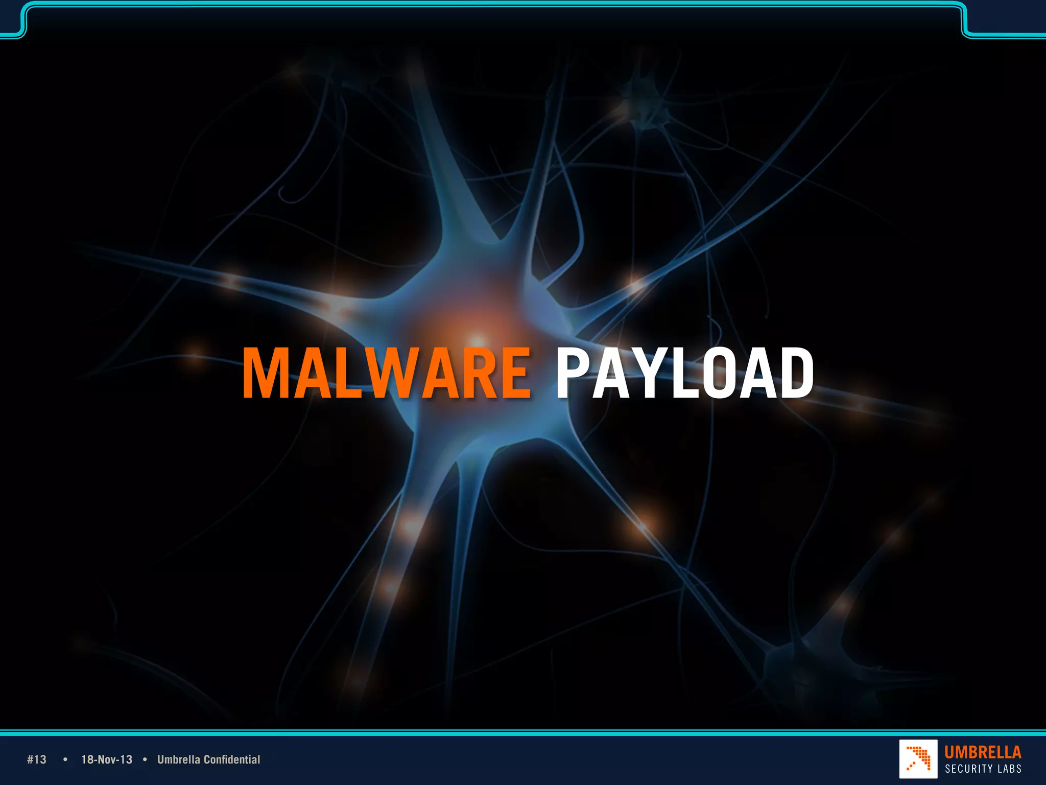 MALWARE PAYLOAD

#13 Ÿ
#13

18-Nov-13 Ÿ Umbrella Confidential

 