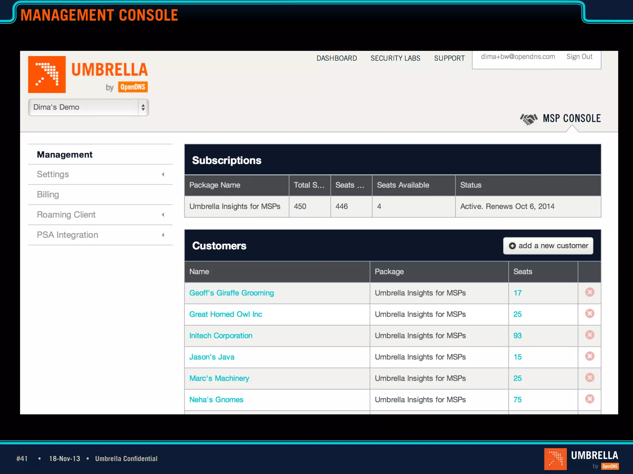 MANAGEMENT CONSOLE

#41 Ÿ
#41

18-Nov-13 Ÿ Umbrella Confidential

 