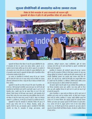 03
¨ÉÖJªÉ¨ÉÆjÉÒ ¸ÉÒ Ê¶É´É®úÉVÉ ËºÉ½þ SÉÉè½þÉxÉ xÉä Eò½þÉ ÊEò ºÉÚSÉxÉÉ |ÉÉètÉäÊMÉEòÒ Eäò IÉäjÉ
¨Éå ¨ÉvªÉ|Énäù¶É EòÉä näù¶É EòÉ +´´É±É ®úÉVªÉ ¤ÉxÉÉªÉÉ VÉÉªÉäMÉÉ* +É<Ç.]õÒ. B´ÉÆ <Ç-
MÉ´ÉxÉçºÉ Eäò IÉäjÉ ¨Éå |Énäù¶É º´ÉÌhÉ¨É ªÉÖMÉ ¨Éå iÉäVÉ MÉÊiÉ ºÉä +OÉºÉ®ú ½èþ* <Ç-MÉ´ÉxÉçºÉ ¨Éå
¦ÉÒ ¨ÉvªÉ|Énäù¶É näù¶É Eäò iÉÒxÉ ¶ÉÒ¹ÉÇ ®úÉVªÉ ¨Éå ¶ÉÉÊ¨É±É ½éþ* ºÉÚSÉxÉÉ |ÉÉètÉäÊMÉEòÒ Eäò IÉäjÉ
¨Éå ¨ÉvªÉ|Énäù¶É +Énù¶ÉÇ ºlÉÉxÉ ½èþ* ¨ÉÖJªÉ¨ÉÆjÉÒ ¸ÉÒ SÉÉè½þÉxÉ <ÆnùÉè®ú ¨Éå <x¡òÉäÊºÉºÉ {ÉÊ®úºÉ®ú
Eäò Ê¶É±ÉÉxªÉÉºÉ ºÉ¨ÉÉ®úÉä½þ ¨Éå ¤ÉÉä±É ®ú½äþ lÉä*
<ºÉ +´ÉºÉ®ú {É®ú <x¡òÉäÊºÉºÉ Eäò EòÉªÉÇEòÉ®úÒ +vªÉIÉ ¸ÉÒ BxÉ.+É®ú. xÉÉ®úÉªÉhÉ
¨ÉÚÌiÉ xÉä ¤ÉiÉÉªÉÉ ÊEò {É½þ±Éä SÉ®úhÉ ¨Éå 400 Eò®úÉäc÷ ¯û{ÉªÉä EòÉ ÊxÉ´Éä¶É Eò®ú 5000
ºÉÉì}]õ´ÉäªÉ®ú |ÉÉä¡äò¶ÉxÉ±ºÉ Eäò Ê±ÉªÉä 7 ±ÉÉJÉ ´ÉMÉÇ ¡òÒ]õ ¨Éå {ÉÊ®úºÉ®ú EòÉ ÊxÉ¨ÉÉÇhÉ EòÉªÉÇ
ÊEòªÉÉ VÉÉªÉäMÉÉ*
¨ÉÖJªÉ¨ÉÆjÉÒ xÉä Eò½þÉ ÊEò ªÉ½þ MÉÉè®ú´É EòÒ ¤ÉÉiÉ ½èþ ÊEò |Énäù¶É ¨Éå <x¡òÉäÊºÉºÉ +Éè®ú
]õÒ.ºÉÒ.BºÉ. VÉèºÉÒ ¨É½þi´É{ÉÚhÉÇ Eò¨{ÉÊxÉªÉÉÄ +{ÉxÉÉ EòÉ¨É ¶ÉÖ°ü Eò®ú ®ú½þÒ ½éþ +Éè®ú ¤Éc÷Ò
Eò¨{ÉÊxÉªÉÉÄ ¦ÉÒ ªÉ½þÉÄ ÊxÉ´Éä¶É Eò®úxÉä ´ÉÉ±ÉÒ ½éþ* <ºÉºÉä <ÆnùÉè®ú +É<Ç.]õÒ. ½þ¤É Eäò °ü{É ¨Éå
Ê´ÉEòÊºÉiÉ ½þÉäMÉÉ* =x½þÉåxÉä Eò½þÉ ÊEò ªÉ½þ |ÉªÉÉºÉ ÊEòªÉÉ VÉÉ ®ú½þÉ ½èþ ÊEò BäºÉÒ
|ÉÊiÉ¦ÉÉBÄ, ÊVÉx½åþ ®úÉäVÉMÉÉ®ú Eäò Ê±ÉªÉä ¤ÉÉ½þ®ú VÉÉxÉÉ {Éc÷iÉÉ ½èþ, =x½åþ ¨ÉvªÉ|Énäù¶É ¨Éå ½þÒ
®úÉäVÉMÉÉ®ú Ê¨É±Éä* |Énäù¶É ¨Éå ½þ®ú ºÉÉ±É ±ÉMÉ¦ÉMÉ bä÷gø ±ÉÉJÉ <ÆVÉÒÊxÉªÉ®ú iÉèªÉÉ®ú ½þÉä ®ú½äþ ½éþ*
¸ÉÒ SÉÉè½þÉxÉ xÉä Eò½þÉ ÊEò ºÉEò±É PÉ®äú±ÉÚ =i{ÉÉnù ¨Éå +É<Ç.]õÒ. ºÉäC]õ®ú EòÉ ªÉÉäMÉnùÉxÉ
1998 ¨Éå 1.2 |ÉÊiÉ¶ÉiÉ lÉÉ, VÉÉä ´É¹ÉÇ 2013 ¨Éå ¤ÉgøEò®ú 6.9 |ÉÊiÉ¶ÉiÉ ½þÉä MÉªÉÉ ½èþ*
¨ÉÖJªÉ¨ÉÆjÉÒ xÉä Eò½þÉ ÊEò ¨ÉvªÉ|Énäù¶É ºÉä ºÉÉì}]õ´ÉäªÉ®ú ÊxÉªÉÉÇiÉ ´É¹ÉÇ 2012 ¨Éå
±ÉMÉ¦ÉMÉ 250 Eò®úÉäc÷ ¯û{ÉªÉä EòÉ lÉÉ* ¤ÉéMÉ±ÉÖ¯û, ½èþnù®úÉ¤ÉÉnù, ¨ÉÖ¨¤É<Ç, {ÉÖhÉä,
MÉÖc÷MÉÉÄ´É, Ênù±±ÉÒ Eäò ¤ÉÉnù +¤É ¨ÉvªÉ|Énäù¶É +É<Ç.]õÒ. Eò¨{ÉÊxÉªÉÉå Eäò Ê±ÉªÉä Ê´É¶Éä¹É
+ÉEò¹ÉÇhÉ EòÉ Eäòxpù ½èþ* ¨ÉvªÉ|Énäù¶É ¨Éå ¨ÉVÉ¤ÉÚiÉ +lÉÇ-´ªÉ´ÉºlÉÉ, +SUôÒ
ºÉÚSÉxÉÉ |ÉÉètÉäÊMÉEòÒ ¨Éå ¨ÉvªÉ|Énäù¶É ¤ÉxÉäMÉÉ +´´É±É ®úÉVªÉ
ÊxÉ´Éä¶É Eäò Ê±ÉªÉä ¨ÉvªÉ|Énäù¶É ¨Éå +{ÉÉ®ú ºÉÆ¦ÉÉ´ÉxÉÉBÄ-¸ÉÒ xÉÉ®úÉªÉhÉ ¨ÉÚÌiÉ
¨ÉÖJªÉ¨ÉÆjÉÒ ¸ÉÒ SÉÉè½þÉxÉ xÉä <ÆnùÉè®ú ¨Éå ®úJÉÒ <x¡òÉäÊºÉºÉ {ÉÊ®úºÉ®ú EòÒ +ÉvÉÉ®ú-Ê¶É±ÉÉ
+vÉÉäºÉÆ®úSÉxÉÉ, ¶ÉÉÆÊiÉ{ÉÚhÉÇ ´ÉÉiÉÉ´É®úhÉ, ¤Éä½þiÉ®ú EòxÉäÎC]õÊ´É]õÒ, ¦ÉÚÊ¨É EòÒ {ÉªÉÉÇ{iÉ
={É±É¤vÉiÉÉ +Éè®ú ]äõ±Éå]õ {ÉÚ±É Eäò EòÉ®úhÉ ¤Écä÷ {Éè¨ÉÉxÉä {É®ú +É<Ç.]õÒ. Eò¨{ÉÊxÉªÉÉÄ ªÉ½þÉÄ
ÊxÉ´Éä¶É Eò®úxÉä EòÉä <SUÖôEò ½éþ*
<x¡òÉäÊºÉºÉ Eäò ºÉÆºlÉÉ{ÉEò +Éè®ú EòÉªÉÇEòÉ®úÒ +vªÉIÉ ¸ÉÒ BxÉ.+É®ú. xÉÉ®úÉªÉhÉ
¨ÉÚÌiÉ xÉä Eò½þÉ ÊEò ¨ÉvªÉ|Énäù¶É ¨Éå ÊxÉ´Éä¶É Eäò Ê±ÉªÉä ¤Éä½þiÉ®ú ´ÉÉiÉÉ´É®úhÉ Eäò ºÉÉlÉ-ºÉÉlÉ
¨ÉÚ±É¦ÉÚiÉ ºÉÖÊ´ÉvÉÉBÄ ¦ÉÒ ={É±É¤vÉ ½éþ* =x½þÉåxÉä Eò½þÉ ÊEò <ÆnùÉè®ú BEò¨ÉÉjÉ ¶É½þ®ú ½èþ, VÉ½þÉÄ
¦ÉÉ®úiÉÒªÉ |ÉÉètÉäÊMÉEòÒ ºÉÆºlÉÉxÉ iÉlÉÉ ¦ÉÉ®úiÉÒªÉ |É¤ÉÆvÉ ºÉÆºlÉÉxÉ nùÉäxÉÉå ÎºlÉiÉ ½éþ*
+É<Ç.]õÒ. +Éè®ú +É<Ç.]õÒ.<Ç.BºÉ. =tÉäMÉÉå Eäò Ê±ÉªÉä <ÆnùÉè®ú BEò ={ÉªÉÖHò ÊxÉ´Éä¶É-ºlÉ±É
½èþ* =x½þÉåxÉä Eò½þÉ ÊEò <x¡òÉäÊºÉºÉ 7.4 Ê¤ÉÊ±ÉªÉxÉ +¨ÉäÊ®úEòÒ b÷Éì±É®ú ´ÉÉÌ¹ÉEò ®úÉVÉº´É
iÉlÉÉ BEò ±ÉÉJÉ 58 ½þVÉÉ®ú ºÉä +ÊvÉEò Eò¨ÉÇSÉÉ®úÒ ´ÉÉ±ÉÉ ºÉÆºlÉÉxÉ ½èþ*
¸ÉÒ xÉÉ®úÉªÉhÉ ¨ÉÚÌiÉ xÉä Eò½þÉ ÊEò <ÆnùÉè®ú Eäò ºÉÖ{É®ú EòÉì®úÒb÷Éä®ú ÎºlÉiÉ <x¡òÉäÊºÉºÉ EòÉ
ªÉ½þ Eèò¨{ÉºÉ ¨ÉvªÉ|Énäù¶É ºÉ®úEòÉ®ú uùÉ®úÉ +É´ÉÆÊ]õiÉ 130 BEòc÷ ¦ÉÚÊ¨É {É®ú ¡èò±ÉÉ
½þÉäMÉÉ* <ºÉ +ÊiÉ-+ÉvÉÖÊxÉEò Eèò¨{ÉºÉ Eäò {É½þ±Éä SÉ®úhÉ Eäò +MÉ±Éä 24 ¨ÉÉ½þ ¨Éå {ÉÚhÉÇ
½þÉä VÉÉxÉä EòÒ ºÉÆ¦ÉÉ´ÉxÉÉ ½èþ*
|Énäù¶É ¨Éå <Æ¡òÉäÊºÉºÉ ¯û. 600 Eò®úÉäc÷ EòÉ ÊxÉ´Éä¶É Eò®ú ®ú½þÒ ½èþ* {É½þ±Éä SÉ®úhÉ ¨Éå
<Æ¡òÉäÊºÉºÉ 225 Eò®úÉäc÷ ¯û{ÉªÉä EòÉ EòÉ®úÉä¤ÉÉ®ú Eò®äúMÉÒ, VÉÉä {ÉÉÄSÉ´Éå ºÉÉ±É ¨Éå ¤ÉgøEò®ú
805 Eò®úÉäc÷ ½þÉä VÉÉªÉäMÉÉ* <Æ¡òÉäÊºÉºÉ ºÉä 13000 +É<Ç]õÒ |ÉÊ¶ÉÊIÉiÉ ªÉÖ´ÉÉ+Éå EòÉä
|ÉiªÉIÉ °ü{É ºÉä ®úÉäVÉMÉÉ®ú Ê¨É±ÉäMÉÉ +Éè®ú 39000 ªÉÖ´ÉÉ+Éå EòÉä +|ÉiªÉIÉ ®úÉäVÉMÉÉ®ú
Ê¨É±ÉäMÉÉ* <ºÉ |ÉEòÉ®ú EÖò±É 52000 ªÉÖ´ÉÉ+Éå Eäò Ê±ÉªÉä ®úÉäVÉMÉÉ®ú EòÉ ºÉÞVÉxÉ ½þÉäMÉÉ*
¨É.|É. ºÉ®úEòÉ®ú EòÒ ¶ÉiÉÇ Eäò +xÉÖºÉÉ®ú <xÉ¨Éå ºÉä Eò¨É ºÉä Eò¨É {ÉSÉÉºÉ |ÉÊiÉ¶ÉiÉ
®úÉäVÉMÉÉ®ú ¨É.|É. Eäò ÊxÉ´ÉÉºÉÒ ªÉÖ´ÉÉ+Éå EòÉä näùxÉÉ +É´É¶ªÉEò ½èþ* <ºÉ |ÉEòÉ®ú |Énäù¶É Eäò
ªÉÖ´ÉÉ+Éå EòÉä ®úÉäVÉMÉÉ®ú Ê¨É±ÉåMÉä ´É½þÓ ÊxÉ´Éä¶É ¦ÉÒ ¤ÉgäøMÉÉ, VÉÉä |Énäù¶É Eäò +ÉÌlÉEò Ê´ÉEòÉºÉ
¨Éå ¨Énùnù Eò®äúMÉÉ*
 