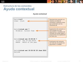 Presentation_ID 21© 2008 Cisco Systems, Inc. Todos los derechos reservados. Información confidencial de Cisco
Estructura de los comandos
Ayuda contextual
 