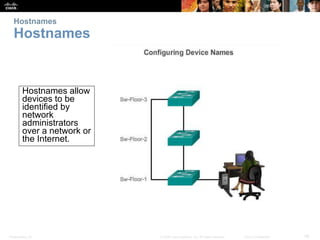 Presentation_ID 28
© 2008 Cisco Systems, Inc. All rights reserved. Cisco Confidential
Hostnames
Hostnames
Hostnames allow
devices to be
identified by
network
administrators
over a network or
the Internet.
 