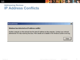 Addressing Devices 
IP Address Conflicts 
Presentation_ID © 2008 Cisco Systems, Inc. All rights reserved. Cisco Confidential 45 
 
