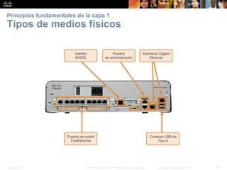 Presentation_ID 13© 2008 Cisco Systems, Inc. Todos los derechos reservados. Información confidencial de Cisco
Principios fundamentales de la capa 1
Tipos de medios físicos
 