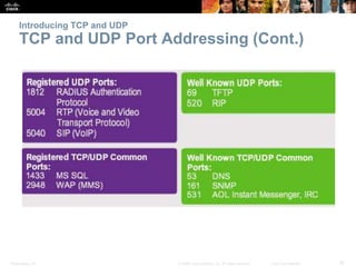 Introducing TCP and UDP 
TCP and UDP Port Addressing (Cont.) 
Presentation_ID © 2008 Cisco Systems, Inc. All rights reserv...