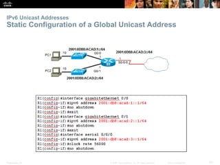 IPv6 Unicast Addresses 
Static Configuration of a Global Unicast Address 
Presentation_ID © 2008 Cisco Systems, Inc. All rights reserved. Cisco Confidential 53 
 
