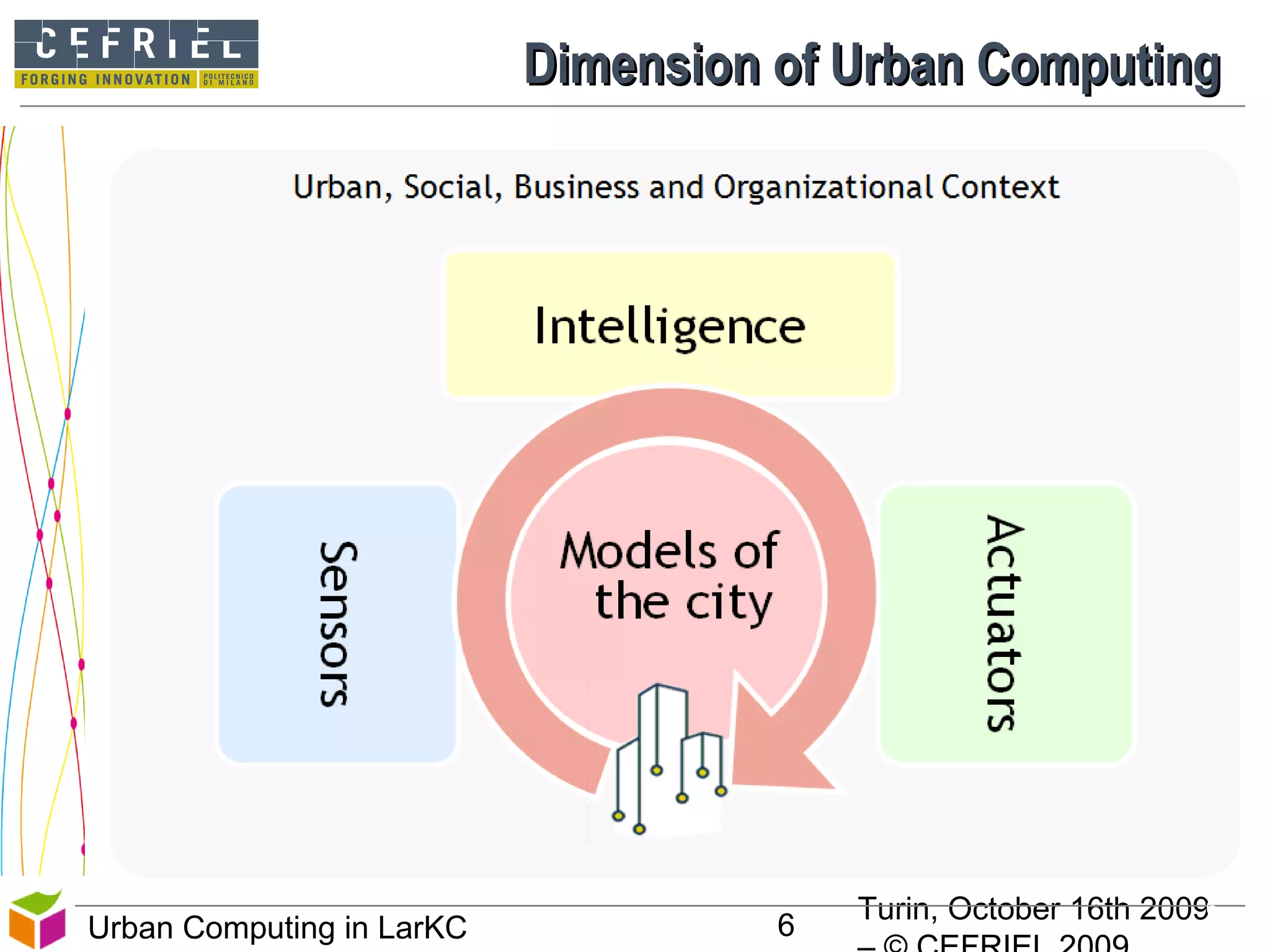 Turin, October 16th 2009
6Urban Computing in LarKC
Dimension of Urban ComputingDimension of Urban Computing
6
 