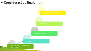 ✓Considerações finais
O CAMINHO PARA SOCIEDADES
SUSTENTÁVEIS
O NORTE
RECONHECIMENTO
VALIDAÇÃO
SISTEMA DE INDICADORES
 