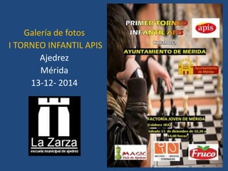 Galería de fotos 
I TORNEO INFANTIL APIS 
Ajedrez 
Mérida 
13-12- 2014 
 
