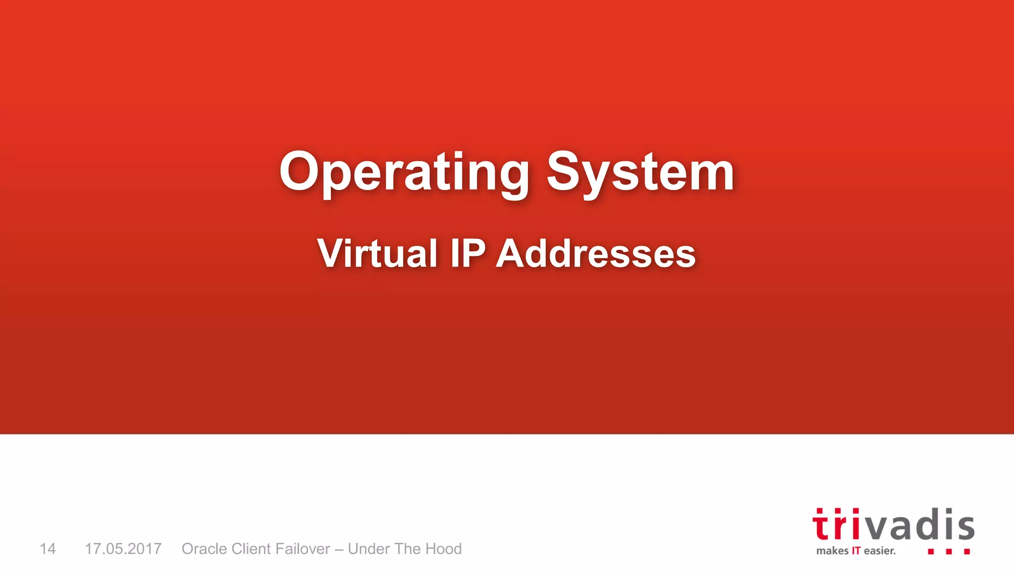 Oracle Client Failover – Under The Hood
Operating System
Virtual IP Addresses
17.05.201714
 