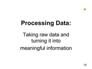 Processing Data:Taking raw data and turning it intomeaningful information10
