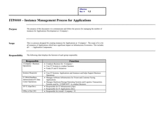 ITP#### – Instance Management Process for Applications   PurposeThe purpose of this document is to communicate and follow the process for managing the number of instances for Applications Development at ,[object Object]