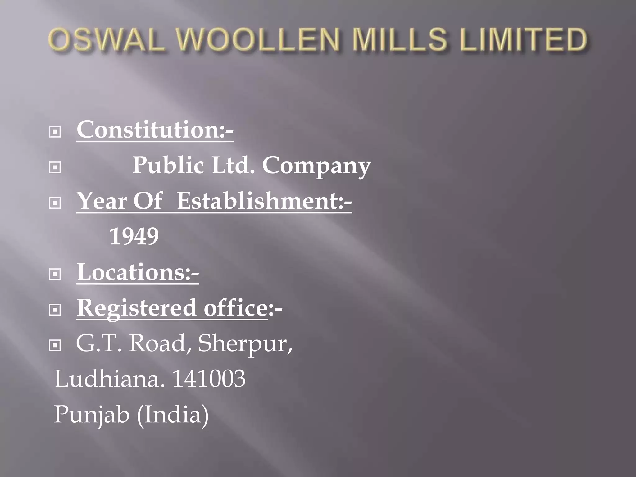 OWM were the proud recipient of the “best exhibited products” award from the international wool secretariat for two glamorous brands.Product portfolio: spinning, knitting, fabrics processing, hosiery garments, knitwear, sugar, infrastructure development and information technology.COTTON COUNTY is there emerging ready to wear brand.