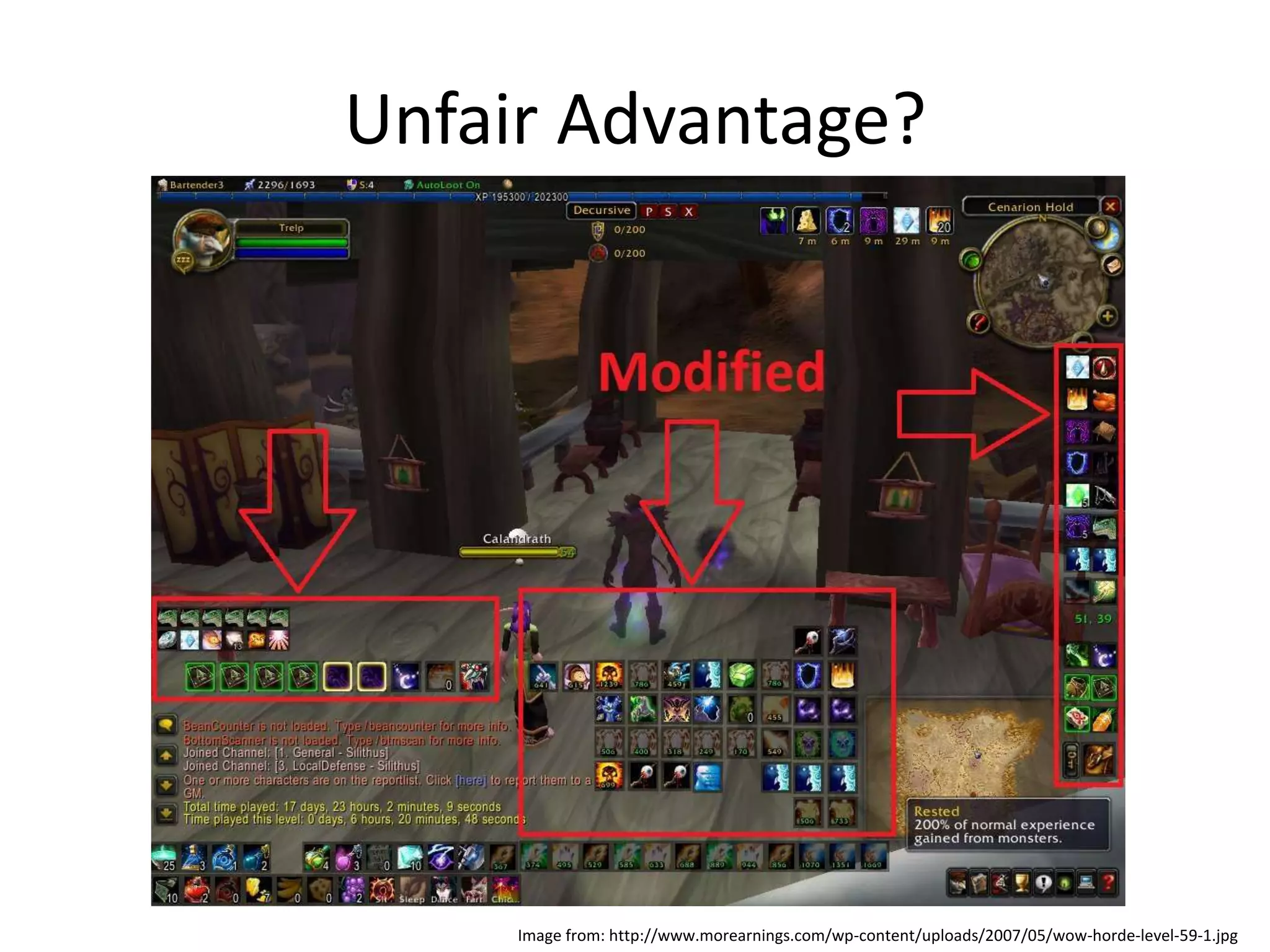 Unfair Advantage?Image from: http://www.morearnings.com/wp-content/uploads/2007/05/wow-horde-level-59-1.jpg