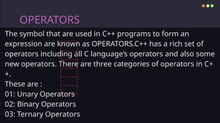 OPERATORS UNDER C++ POWER POINT PRESENTATION | PPT