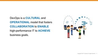 Copyright © 2017 ITpreneurs. All rights reserved. l 3
DevOps is a CULTURAL and
OPERATIONAL model that fosters
COLLABORATION to ENABLE
high-performance IT to ACHIEVE
business goals.
 